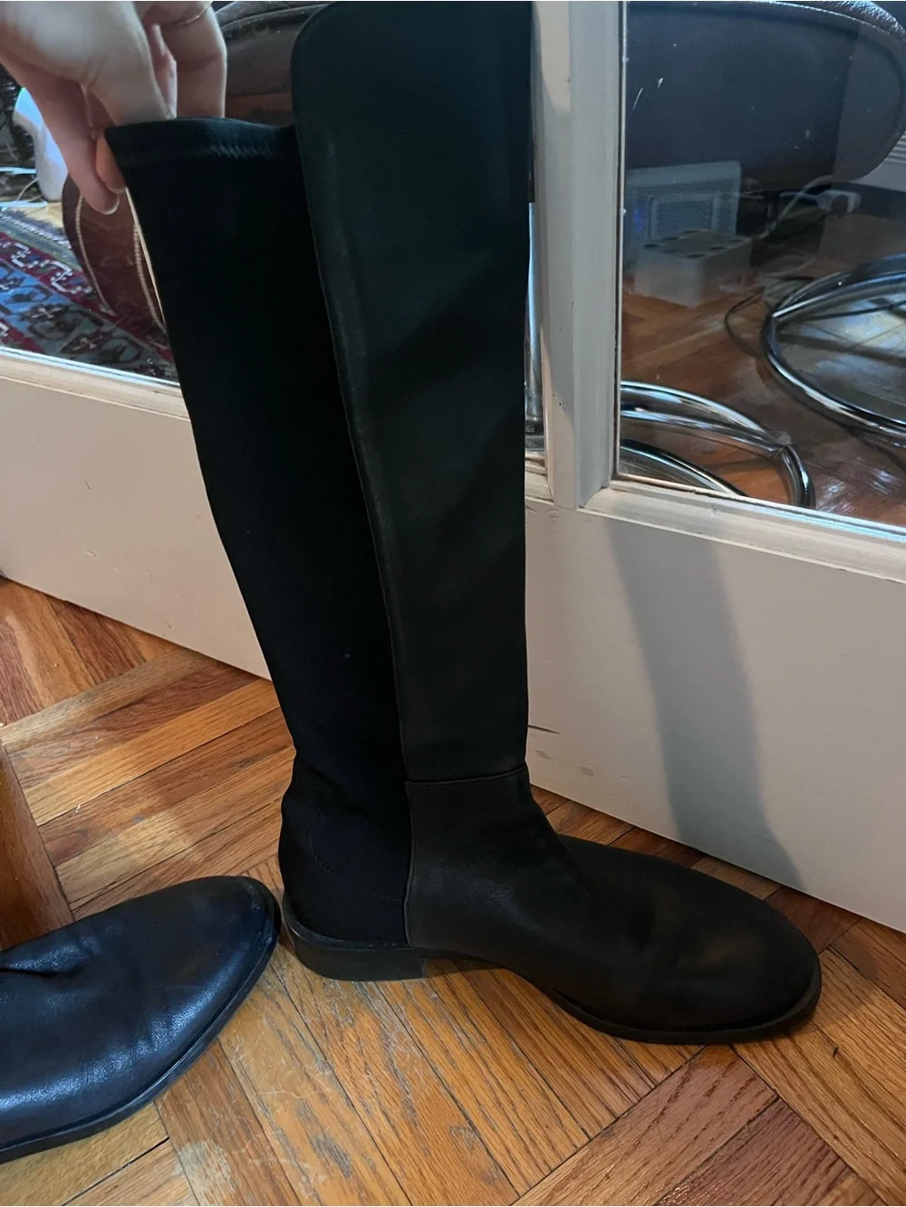 Stuart Weitzman Black Tall Leather & Stretch Riding Boots